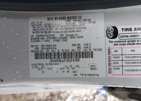 2012 Ford Fusion S from USA, damaged, VIN 3FAHP0GA7CR374709